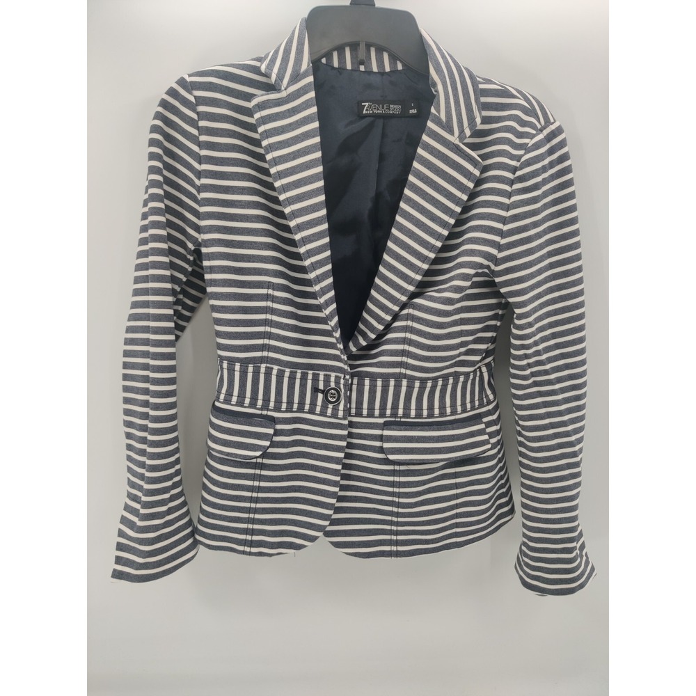 7th Avenue NY&Co Striped Blazer Women Sz 2 Career Business Casual Chic Blu/Grey
